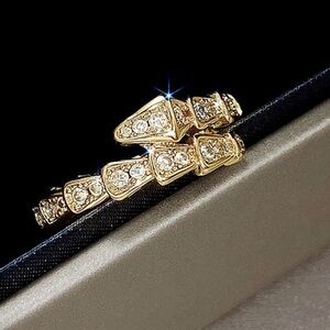 🐍 18k Gold Plated  Serpentine Snake Cz Diamond Pave Ring